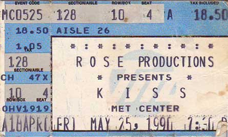 Ticket from Bloomington (Minneapolis), MN, USA 25 May 1990 show