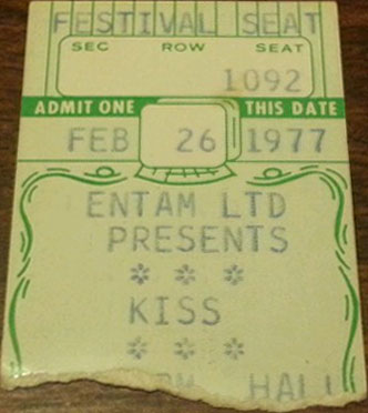 Ticket from Johnson City, TN, USA 26 February 1977 show