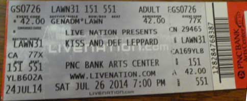 Ticket from Holmdel, NJ, USA 26 July 2014 show