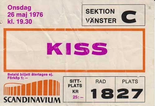Ticket from 26 May 1976 show Gothenburg, Sweden
