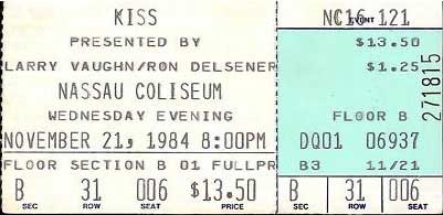 Ticket from Uniondale, NY, USA 26 November 1984 (rescheduled from 21 November) show