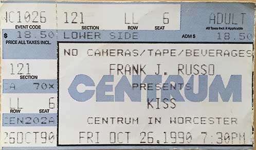 Ticket from Worcester, MA, USA 26 October 1990 show