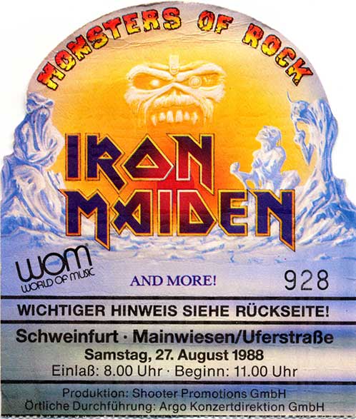 Ticket from Schweinfurt, West Germany 27 August 1988 show