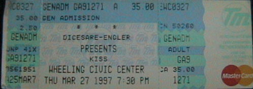 Ticket from Wheeling, WV, USA 27 March 1997 show