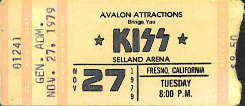 Ticket from 27 November 1979 show Fresno, CA, USA