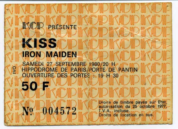 Ticket from 27 September 1980 show Paris, France