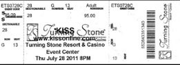 Ticket from 28 July 2011 show Verona, NY, USA