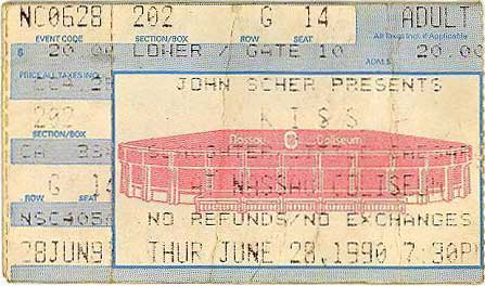 Ticket from Uniondale, NY, USA 28 June 1990 show