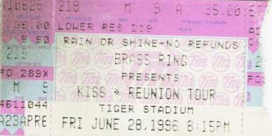 Ticket from 28 June 1996 show Detroit, MI, USA
