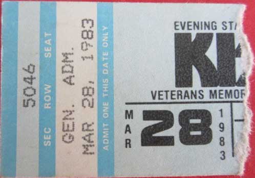 Ticket from Phoenix, AZ, USA 28 March 1983 show