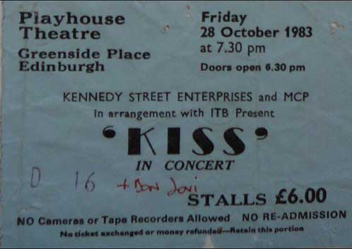 Ticket from Edinburgh, Scotland 28 October 1983 show