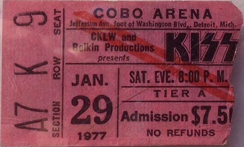 Ticket from Detroit, MI, USA 29 January 1977 show