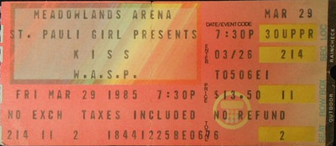 Ticket from East Rutherford, NJ, USA 29 March 1985 show