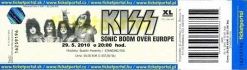 Ticket from 29 May 2010 show Bratislava, Slovakia