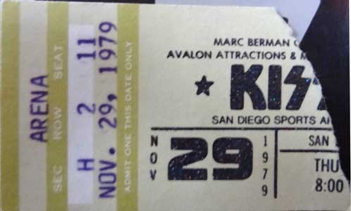 Ticket from 29 November 1979 show San Diego, CA, USA
