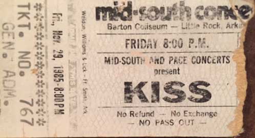 Ticket from Little Rock, AR, USA 29 November 1985 show
