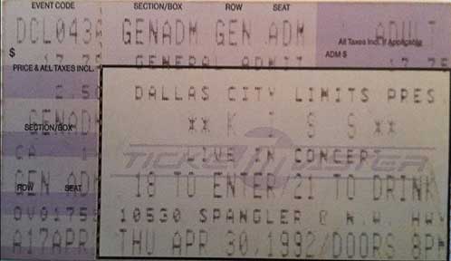 Ticket from Dallas, TX, USA 30 April 1992 show
