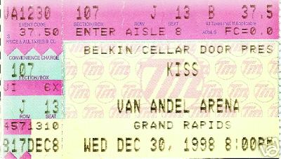 Ticket from Grand Rapids, MI, USA 30 December 1998 show