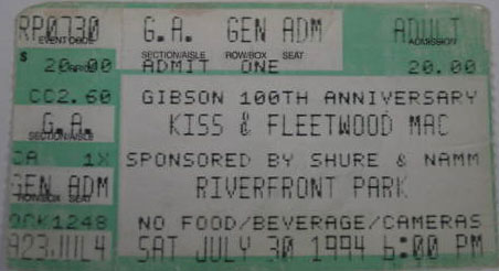 Ticket from Nashville, TN, USA 30 July 1994 show