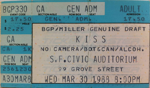 Ticket from San Francisco, CA, USA 30 March 1988 show