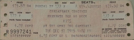 Ticket from Atlanta, GA, USA 31 December 1985 show