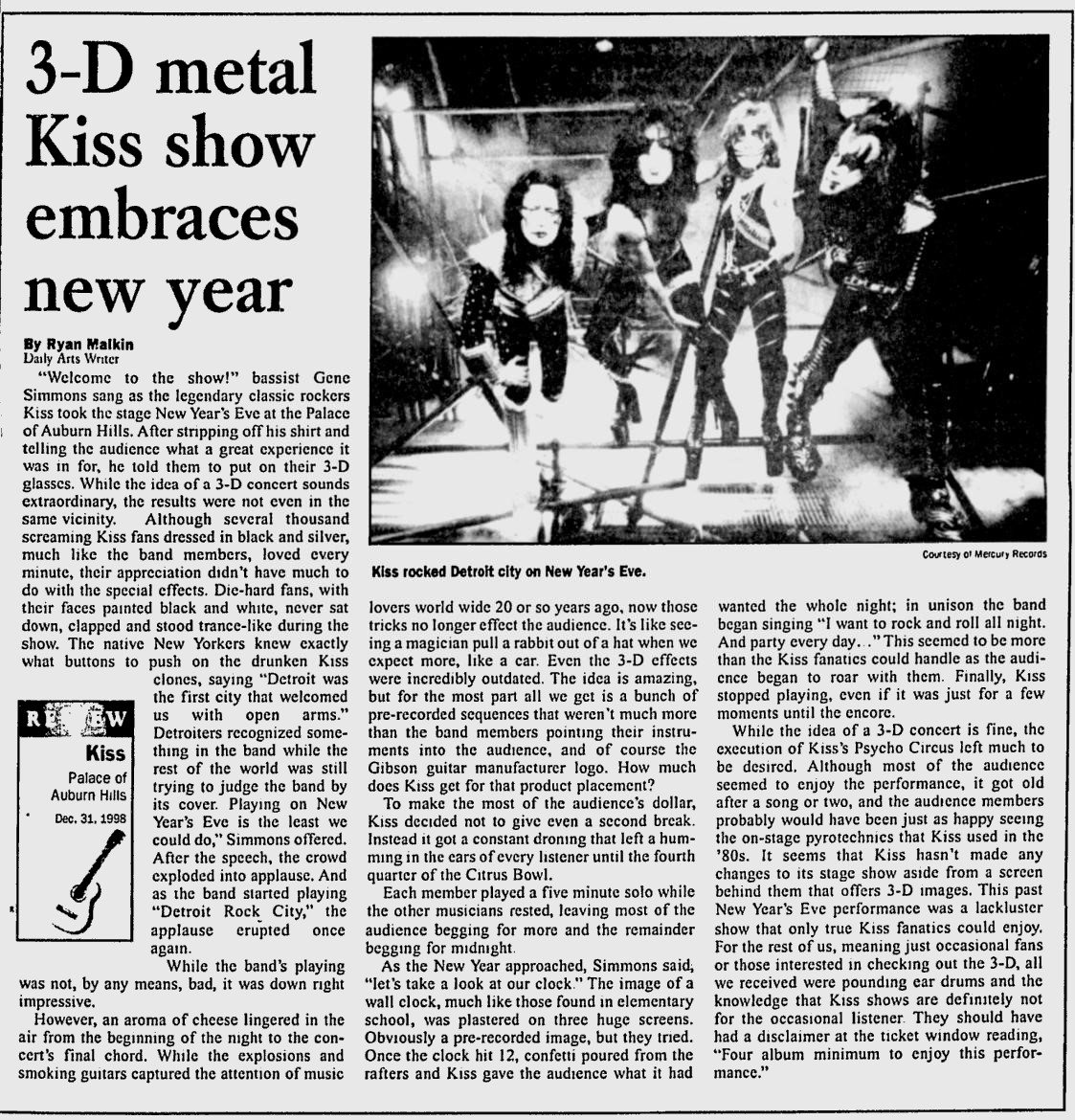 Review from Auburn Hills (Detroit), MI, USA 31 December 1998 show
