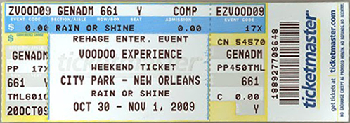 Ticket from New Orleans, LA, USA 31 October 2009 show