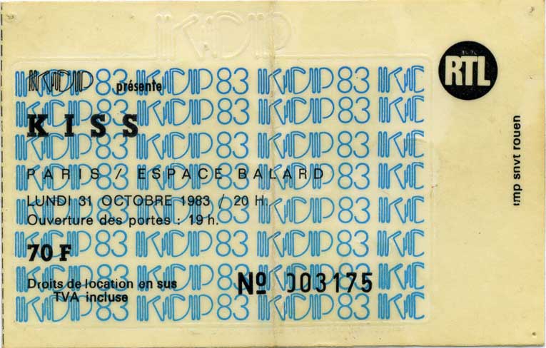 Ticket from Paris, France 31 October 1983 show