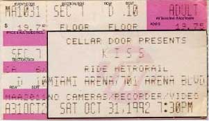 Ticket from Miami, FL, USA 31 October 1992 show