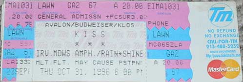 Ticket from Laguna Hills, CA, USA 31 October 1996 show