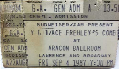 Ticket from Frehley's Comet Chicago, IL, USA 04 September 1987 show