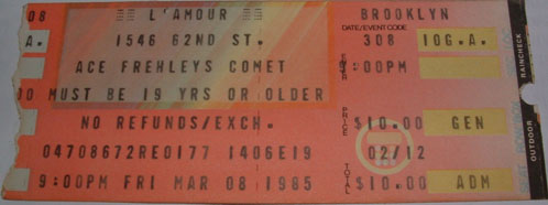 Ticket from Brooklyn, New York, NY, USA 08 March 1985 show