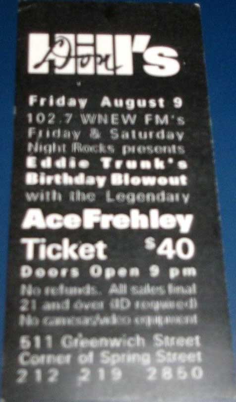 Ticket from Ace Frehley New York, NY, USA 09 August 2002 show