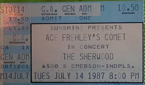 Ticket from Ace Frehley Indianapolis, IN, USA 14 July 1987 show