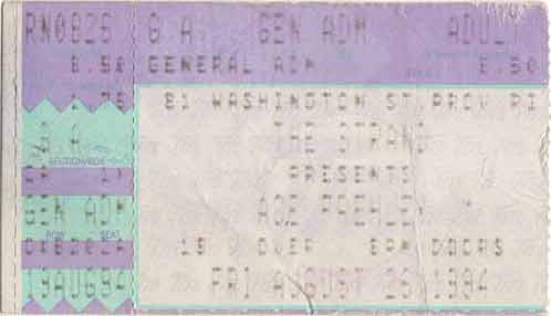 Ticket from Ace Frehley Providence, RI, USA 26 August 1994 show