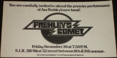 Ticket from Frehley's Comet New York, USA 30 November 1984 show