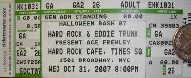 Ticket from New York, USA 31 October 2007 show