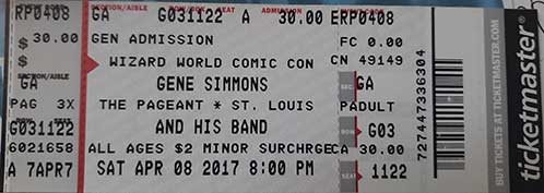 Ticket from Gene Simmons Solo St. Louis, MO, USA 08 April 2017 show