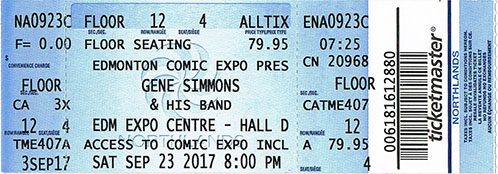 Ticket from Gene Simmons Band Edmonton, Canada 23 September 2017 show