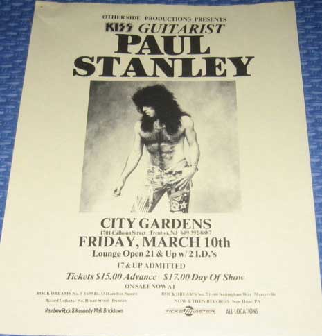 Poster from Paul Stanley Trenton, NJ, USA 10 March 1989 show