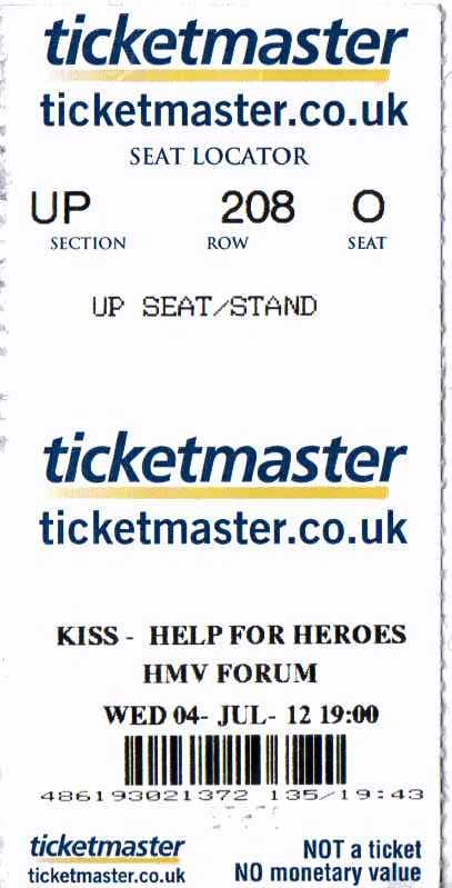Ticket from London, England 04 July 2012 show
