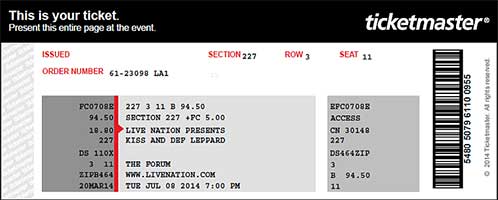Ticket from Inglewood, Los Angeles, CA, USA 08 July 2014 show