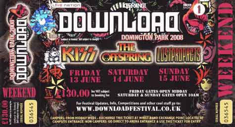 Ticket from Donington, England 13 June 2008 show