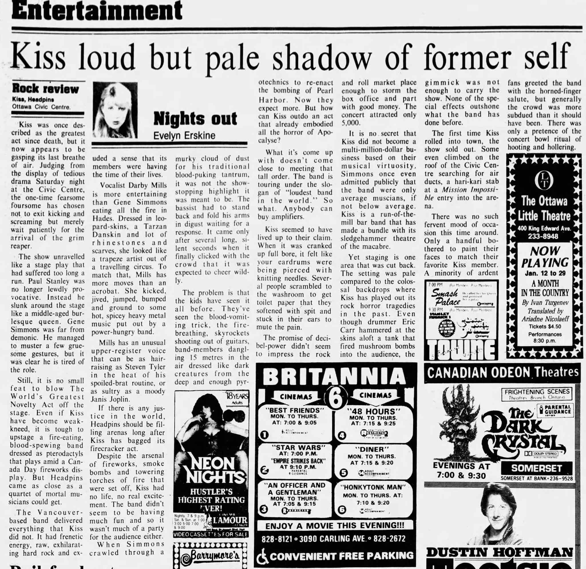 Review from 'The Ottawa Citizen' newspaper for Ottawa, Canada 15 January 1983 show
