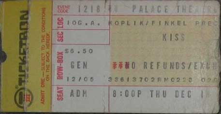 Ticket from Waterbury, CT, USA 18 December 1975 show
