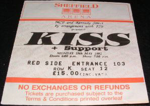 Ticket from Sheffield, England 18 May 1992 show