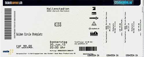 Ticket from 20 June 2013 show Zurich, Switzerland