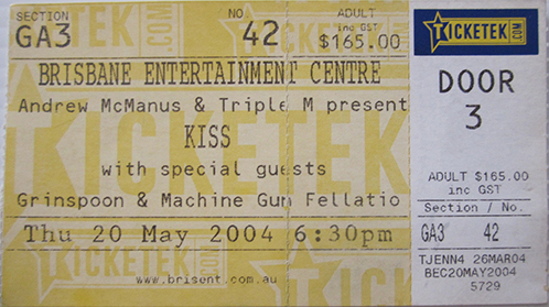 Ticket from Brisbane, Australia 20 May 2004 show