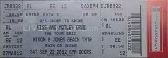 Ticket from Wantagh, NY, USA 22 September 2012 show