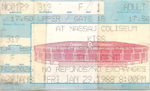 Ticket from Uniondale, NY, USA 29 January 1988 show